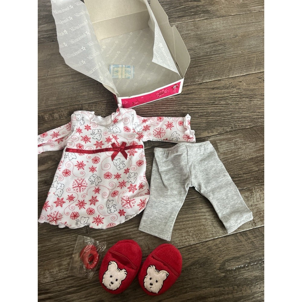 American Girl Doll Coconut Pajamas‎ Red & Gray New Retired Dog Snowflake